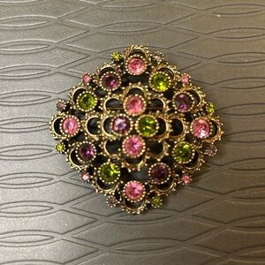 Sarah Coventry Brooch with Pink, Green, and Purple Gems